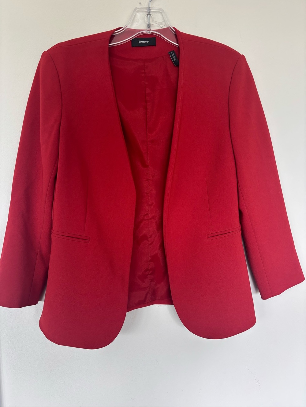 Theory Bright Red Collarless Women's Blazer - Picture 1 of 4
